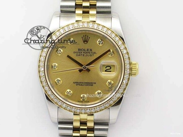MiroTime 1219 HighPerformance DateJust 116234 BP Best Edition SS YG Gold Dial Diamond Markers On SS Bracelet A2824 V 3940